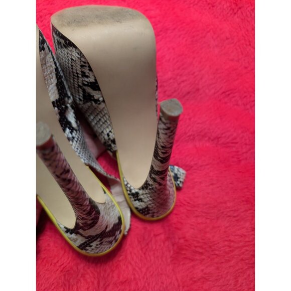 Steve Madden ADIN Snakeskin Neon Yellow Platform Peep Toe Slingback Heels 8M - Picture 9 of 9